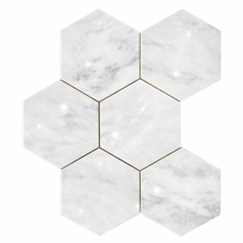 Oriental White (Asian Statuary) Marble 5x5 Polished Hexagon Mosaic