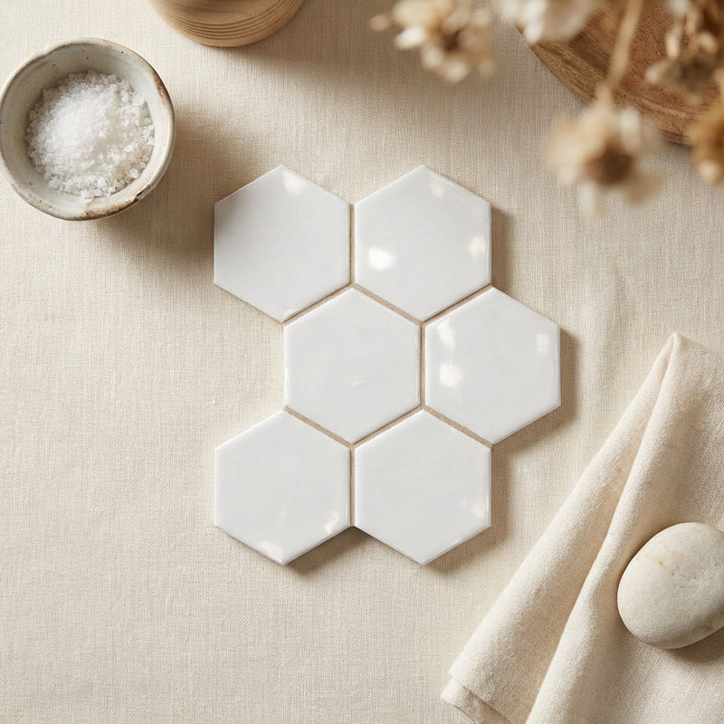 Thassos White (Greek) Marble 5x5 Polished Hexagon Mosaic
