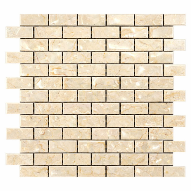 Crema Marfil (Spanish) Marble 1x2 Cream Polished Brick Joint Mosaic Brick Mosaic