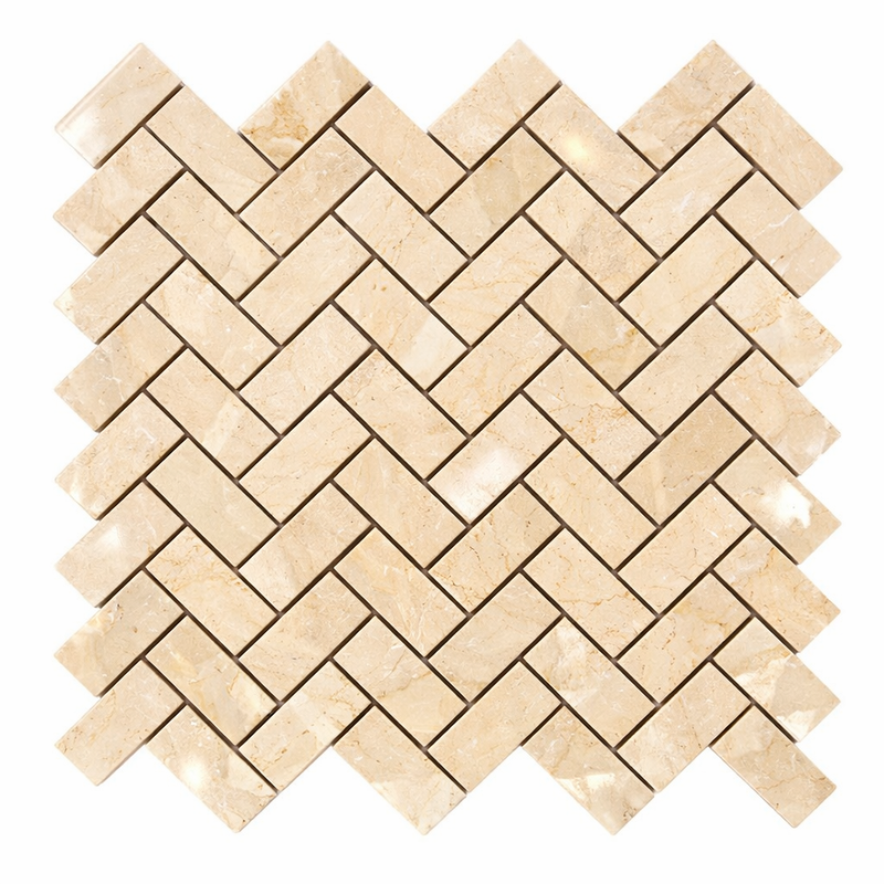 Crema Marfil (Spanish) Marble 1x2 Cream Polished Herringbone Mosaic