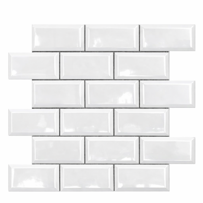 Bianco Dolomiti (White Dolomite) 2x4 Polished Brick Joint Mosaic Brick Mosaic - (Deep-Beveled)