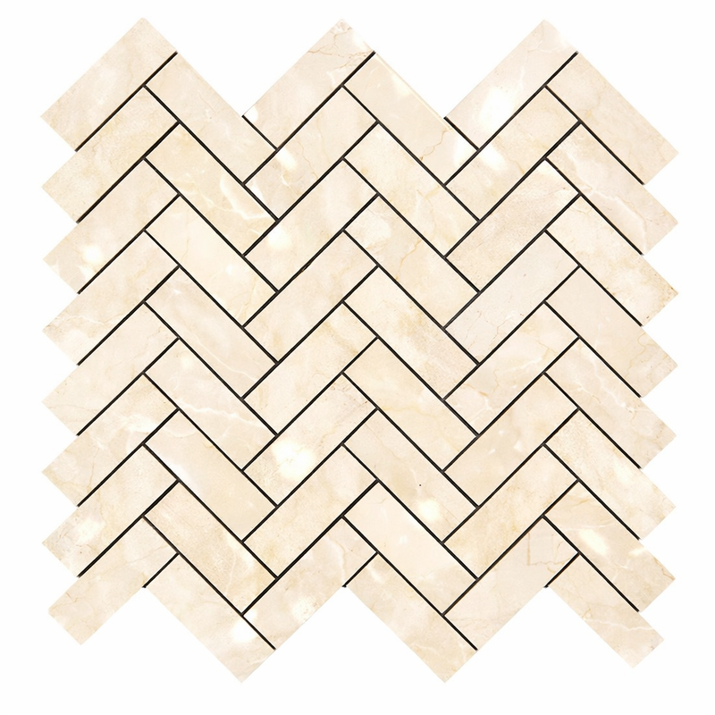 Crema Marfil (Spanish) Marble 1x3 Cream Polished Herringbone Mosaic