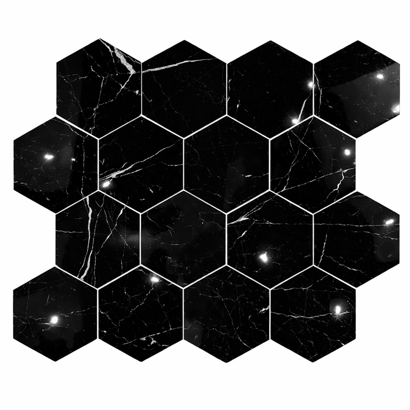 Nero Marquina (Black) Marble 3x3 Polished Hexagon Mosaic