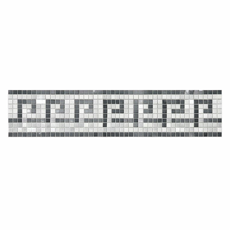 Thassos White (Greek) Marble 3-1/2x7 Polished Tile Greek Key Border (w/ Blue-Gray)