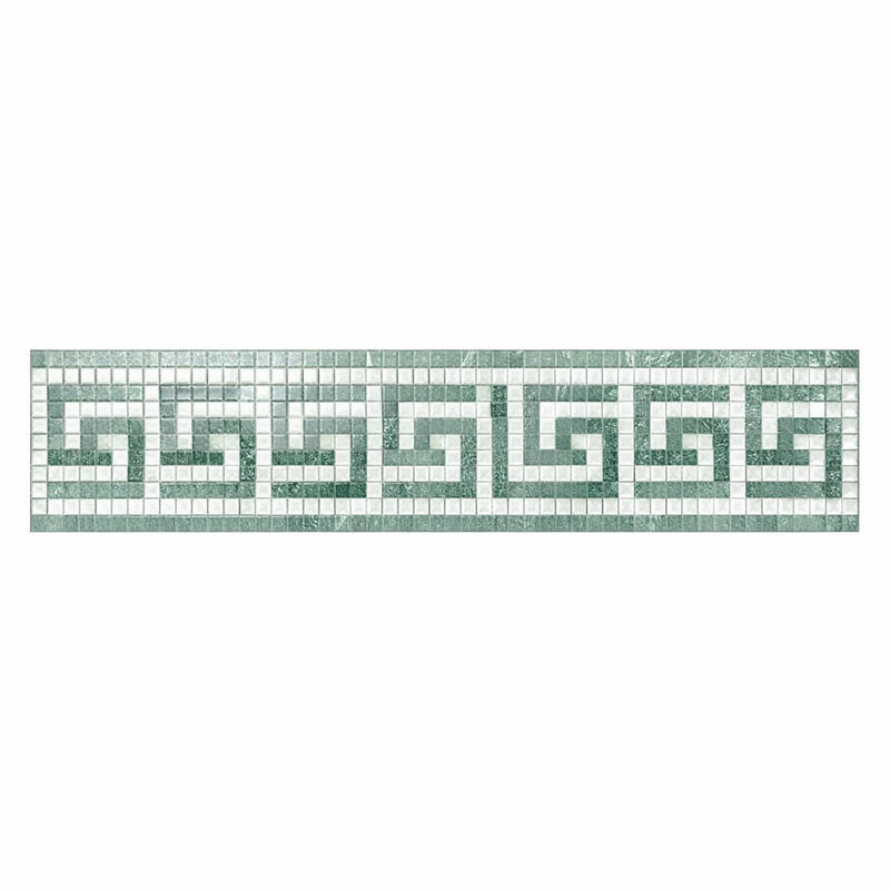 Thassos White (Greek) Marble 3-1/2x7 Polished Tile Greek Key Border (w/ Ming Green)