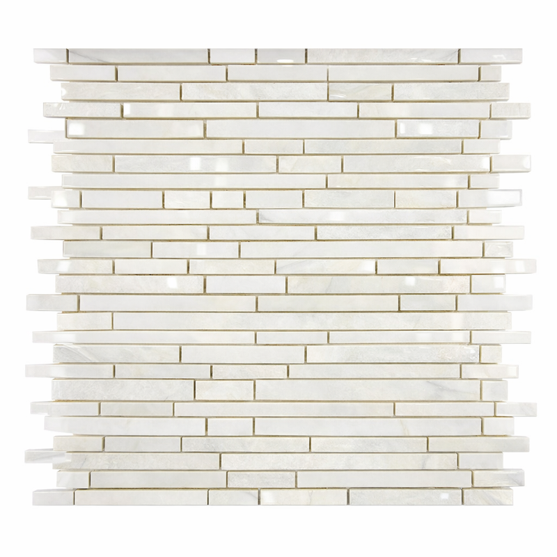 Oriental White (Asian Statuary) Marble Polished Bamboo Sticks Mosaic (Thassos + Oriental White + Black)