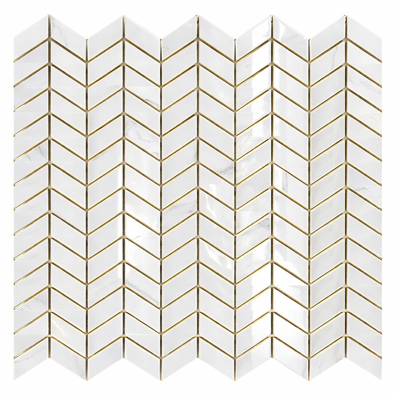 Oriental White (Asian Statuary) Marble Polished Chevron Mosaic Chevron (MINI)