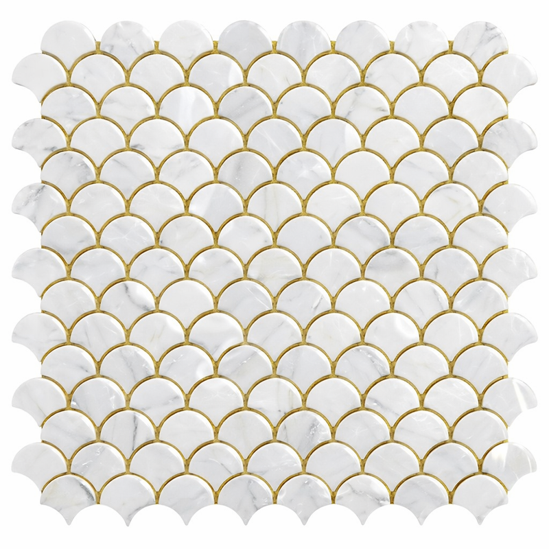 Oriental White (Asian Statuary) Marble Polished Fan Mosaic FAN (Raindrop) Mosaic