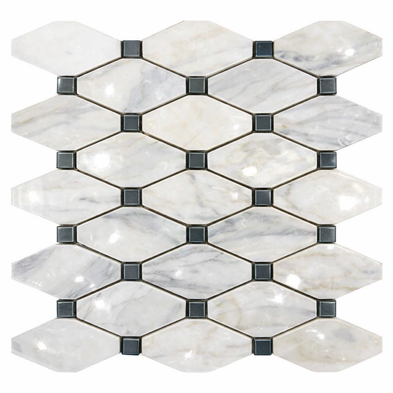 Oriental White (Asian Statuary) Marble Polished Manhattan Mosaic Manhattan (Random-Strip) Mosaic