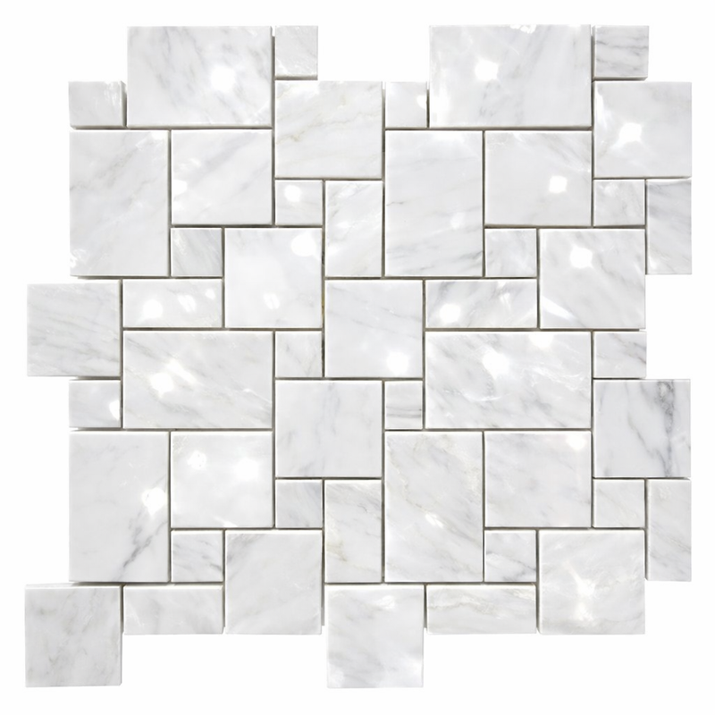 Oriental White (Asian Statuary) Marble Polished Mosaic Mini-Versailles Pattern