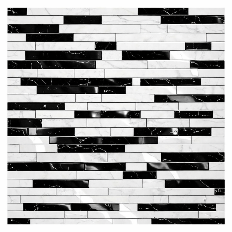 Oriental White (Asian Statuary) Marble Polished Bamboo Sticks Mosaic (Thassos + Oriental White + Blue-Gray)