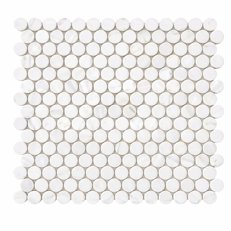 Oriental White (Asian Statuary) Marble Polished Penny-Round Mosaic (Single Color: Oriental White)
