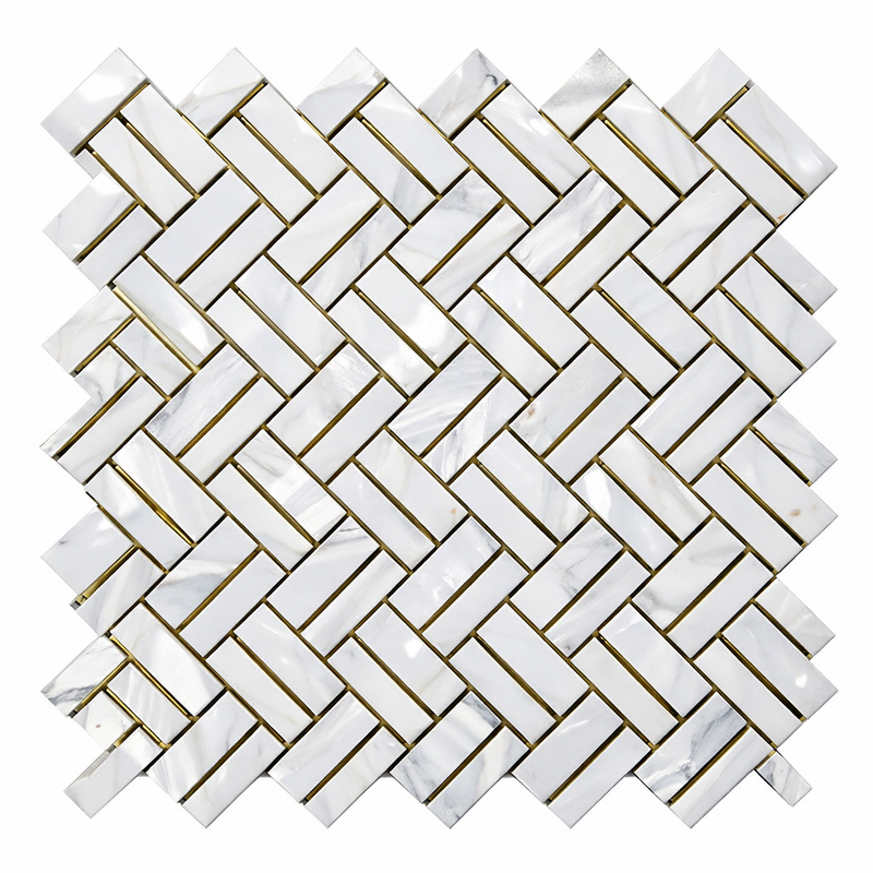 Oriental White (Asian Statuary) Marble Polished Stanza Mosaic (w/ Blue-Gray)