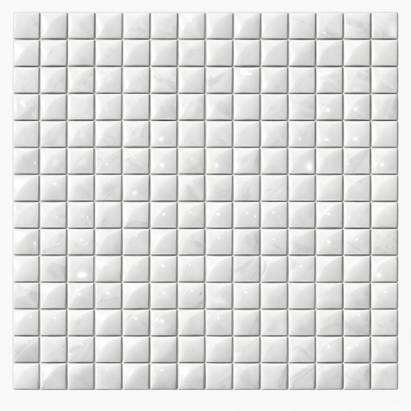 Oriental White (Asian Statuary) Marble Polished 3-D Small-Bread Mosaic