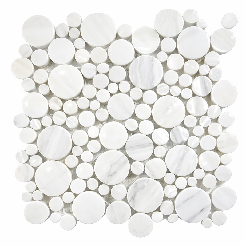 Oriental White (Asian Statuary) Marble Polished Bubbles Mosaic