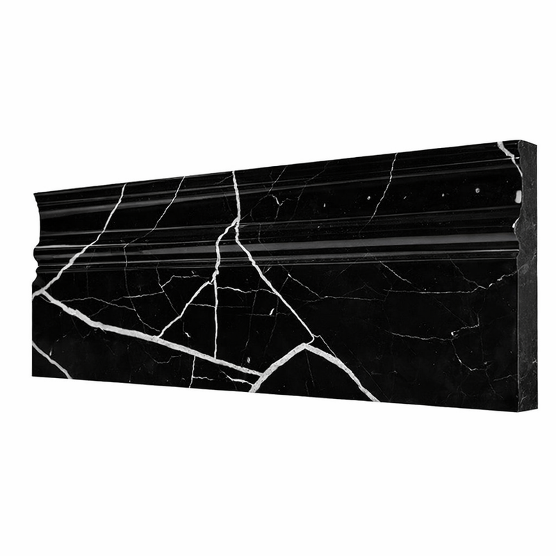 Nero Marquina (Black) Marble 4-3/4x12 Polished Tile Baseboard Trim