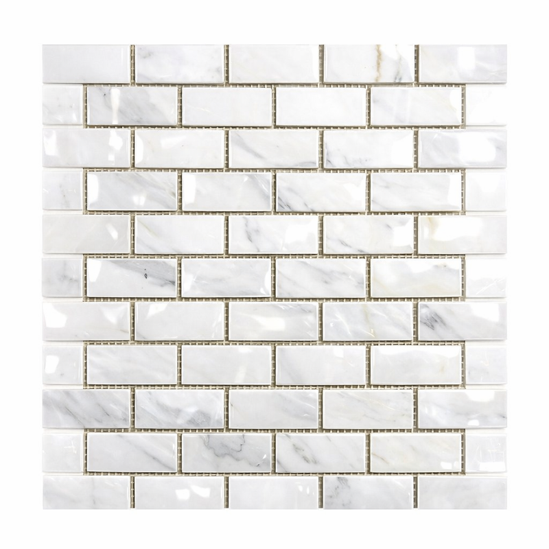 Oriental White (Asian Statuary) Marble 1x2 Polished Brick Joint Mosaic Brick Mosaic