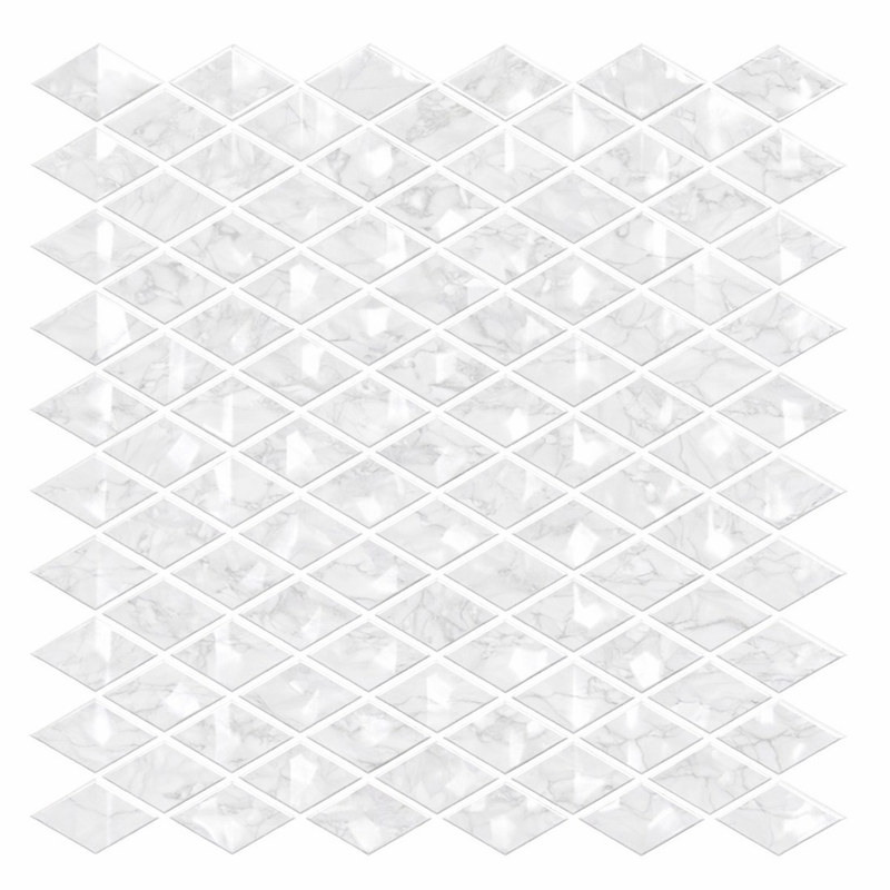 Oriental White (Asian Statuary) Marble 1x2 Polished Diamond / Rhomboid Mosaic