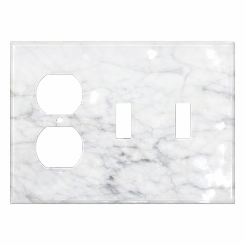 Bianco Carrara Switch Plate Covers 4-1/2x6 1/3 Polished Plate Cover DOUBLE TOGGLE - DUPLEX