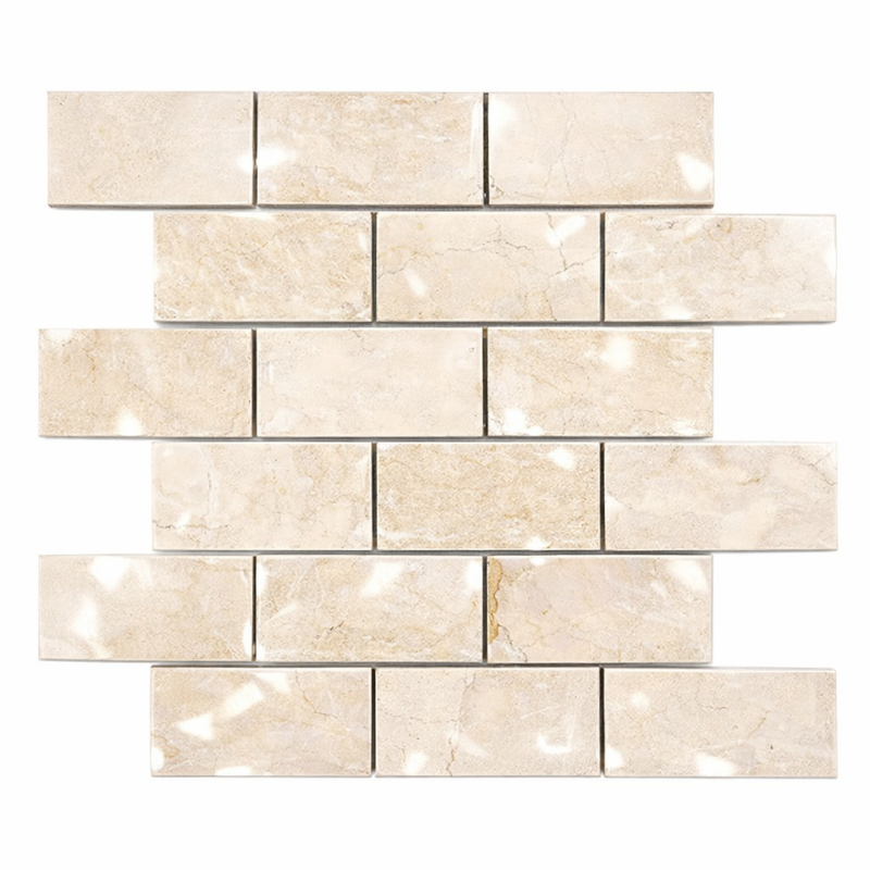 Crema Marfil (Spanish) Marble 2x4 Cream Polished Brick Joint Mosaic Straight-Edged Brick Mosaic