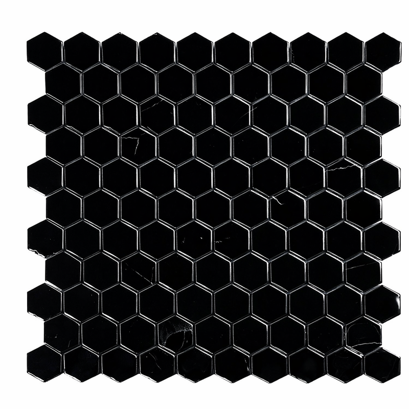 Nero Marquina (Black) Marble 1x1 Polished Hexagon Mosaic
