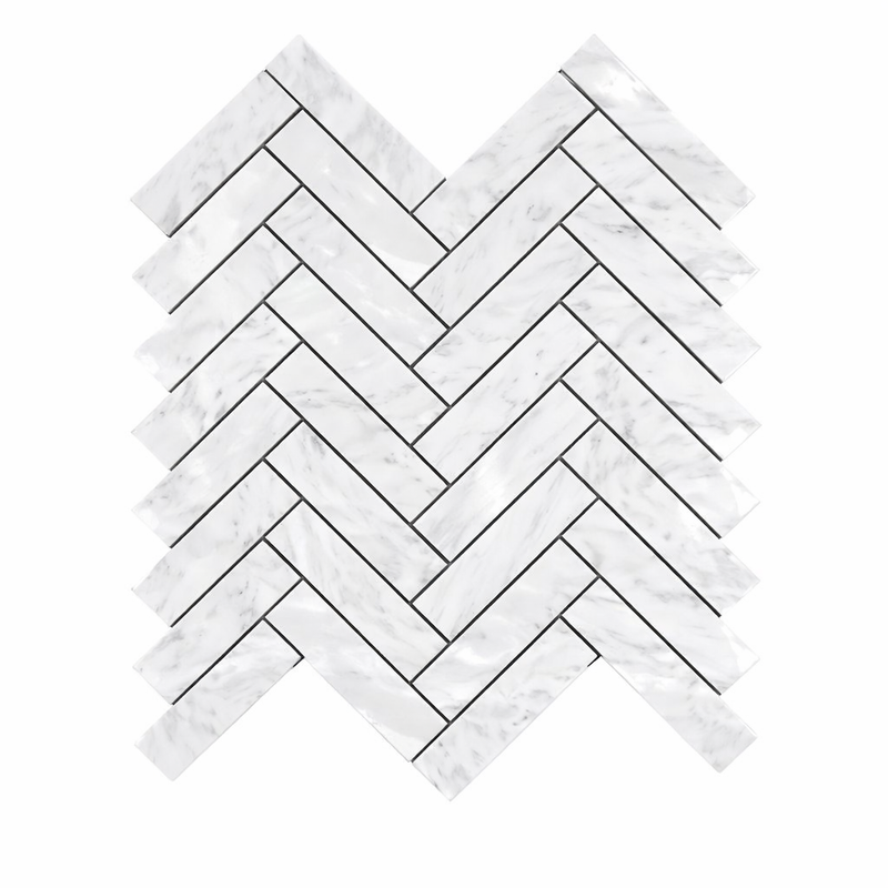 Carrara White (Italian) Marble 1x4 Polished Herringbone Mosaic