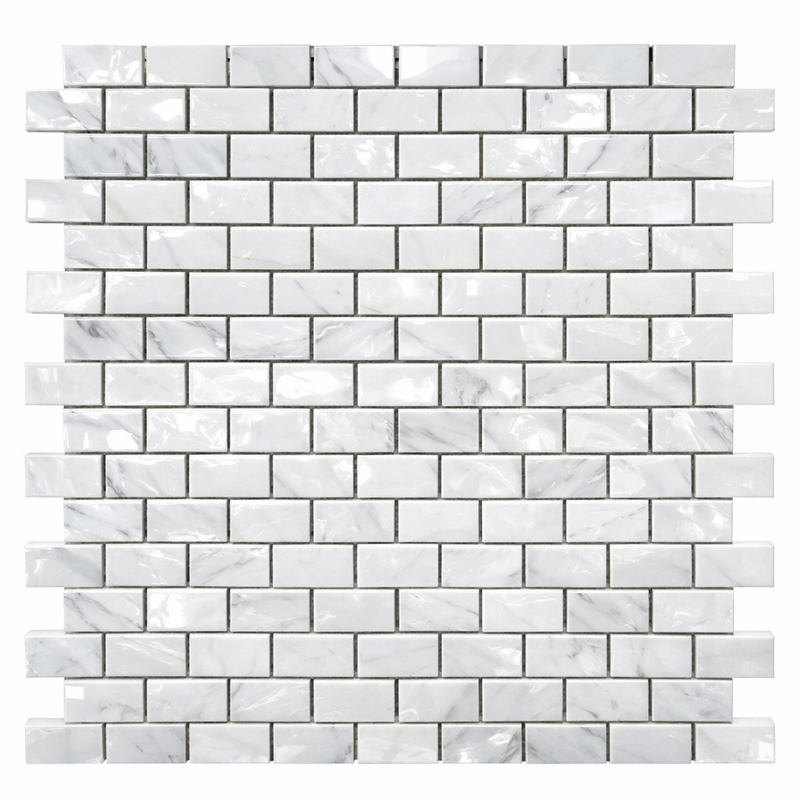 Carrara White (Italian) Marble 5/8x1 1/4 Polished Brick Joint Mosaic Mini-Brick Mosaic