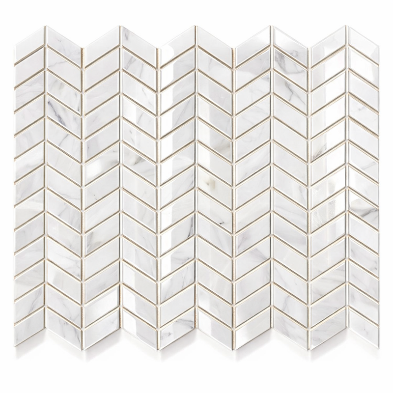 Carrara White (Italian) Marble 5/8x1 1/4 Polished Herringbone Mosaic Herringbone (Mini) Mosaic