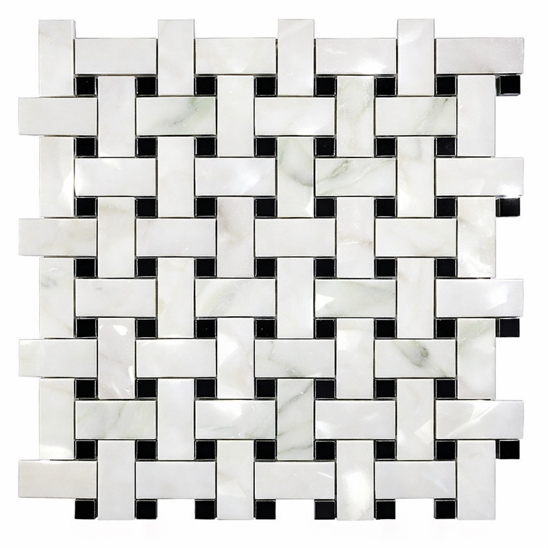 Calacatta Oliva Marble Polished Basketweave Mosaic w/ Black