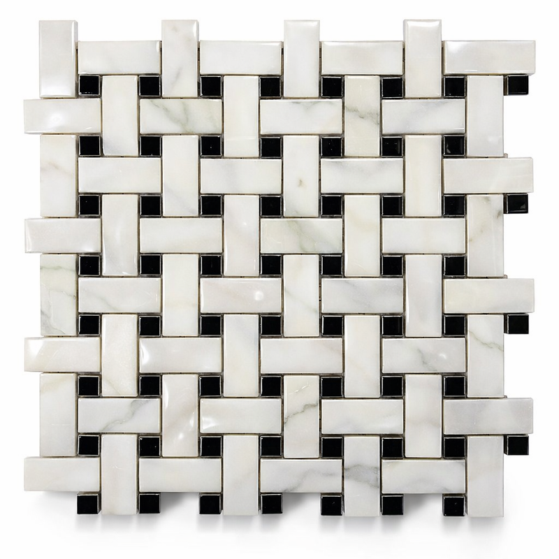 Calacatta Oliva Marble Polished Basketweave Mosaic w/ Calacatta Oliva