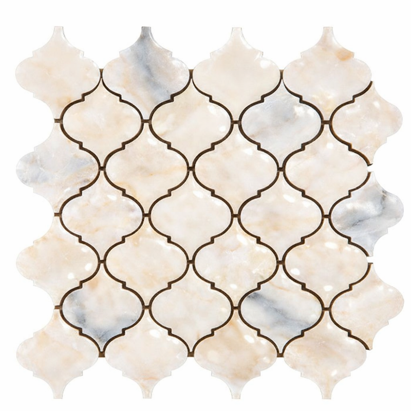 Calacatta Oliva Marble Polished Lantern Mosaic (3") (Arabesque / Moroccan / Baroque)