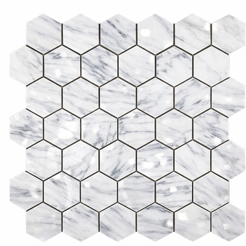 Carrara White (Italian) Marble 2x2 Polished Hexagon Mosaic