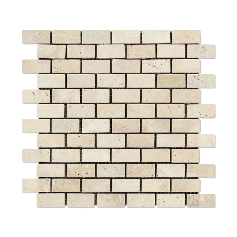 Ivory Cordoba Cream Travertine Tumbled 1 x 2 Mosaic