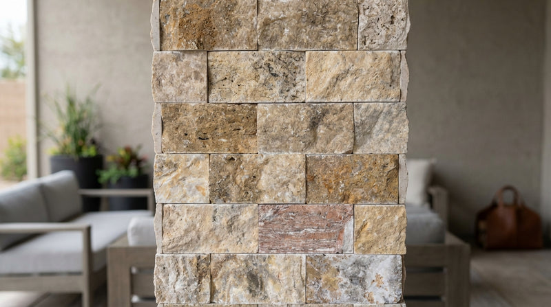 Autumn Leaves Scabos Travertine Split Face 2 x 4 Mosaic