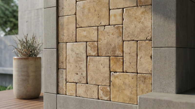 Autumn Leaves Scabos Travertine Tumbled Mini Mosaic