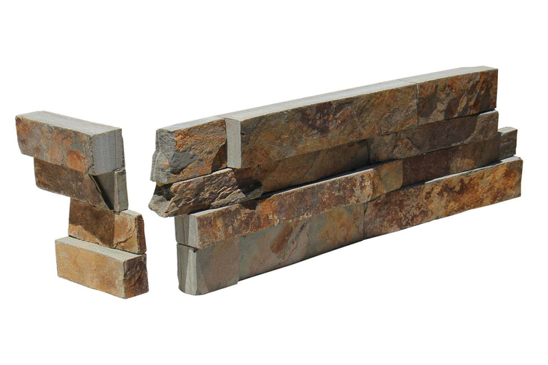 Beige Quartz (2-PC Dog Ear Corner) Quartz Rock Face 8 x 20 Metal Mesh Back Ledger Panel