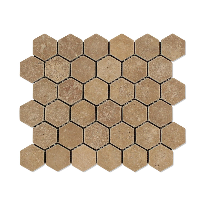 Noce Toros Travertine Hexagon 2 x 2 Hexagon Mosaic