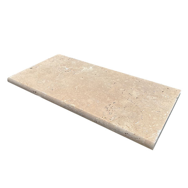 Noce Travertine Tumbled 12 x 24 x 1.25 Double Bullnose Coping