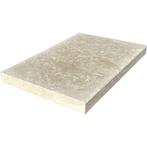 Ivory Cordoba Cream Travertine Tumbled 16 x 24 x 2 Modern Coping