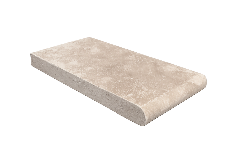 Chocolate Brown Walnut Travertine Tumbled 6 x 12 x 1.25 Bullnose Coping