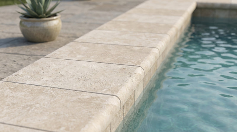 Chocolate Brown Walnut Travertine Tumbled 6 x 12 x 1.25 Bullnose Coping