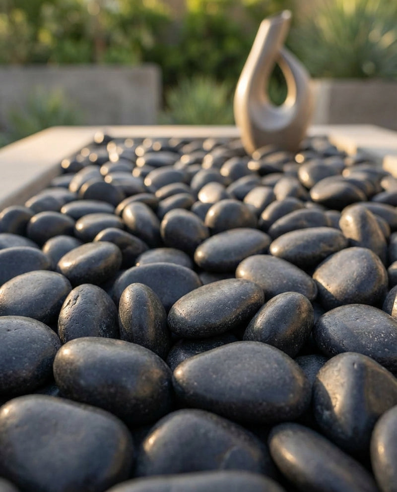 Black Stone Polished 5 - 8CM (2 - 3 1/8 Inch) Large Black Ultra Pebbles