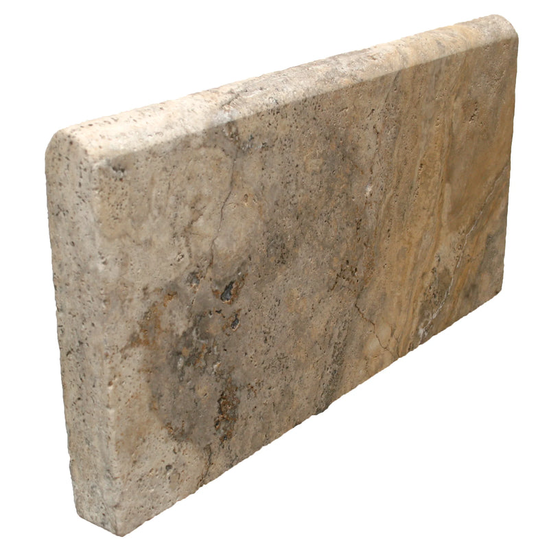 Autumn Leaves Scabos Travertine Tumbled 6 x 12 x 2 Bullnose Coping