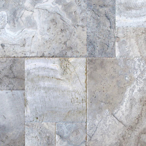 Silver Travertine Tumbled French Versailles x 1/2 Cross Cut Tile