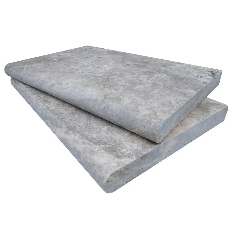 Silver Travertine Tumbled 16 x 24 x 2 Bullnose Coping