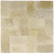 Close-up of Chocolate Brown Walnut Travertine Tumbled 6 x 12 x 1.25 Paver, in Brown tones.