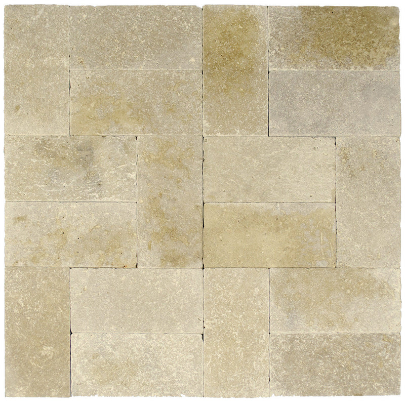 Close-up of Chocolate Brown Walnut Travertine Tumbled 6 x 12 x 1.25 Paver, in Brown tones.