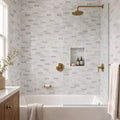 Abani Subway 2x6 Honed Marble Mosaic Tile — Bathroom tub surround