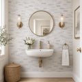 Abani Subway 2x6 Honed Marble Mosaic Tile — Powder Room wall