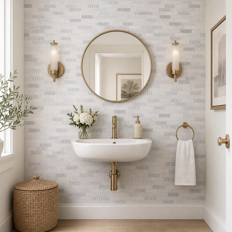 Abani Subway 2x6 Honed Marble Mosaic Tile — Powder Room wall